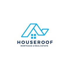 house home roof mortgage real estate ribbon logo style vector icon