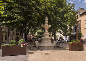 St Rémy, Buches du Rhone, France, 29.06.2018. Place Favier in St Remy de Provence.