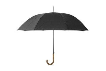 Open black umbrella isolated on white with clipping path - obrazy, fototapety, plakaty