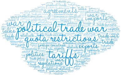 Political Trade War Word Cloud on a white background. 