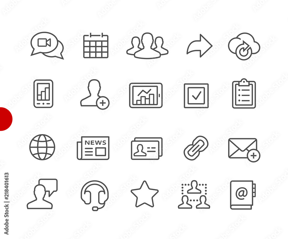 Poster business network icons // red point series - vector line icons for your digital or print projects.