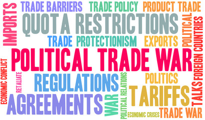 Political Trade War Word Cloud on a white background.