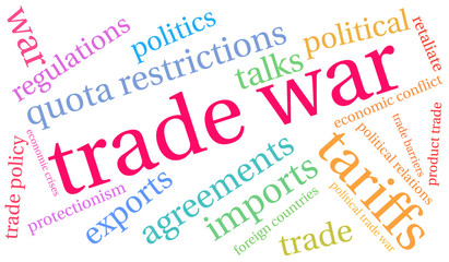 Trade War Word Cloud on a white background. 