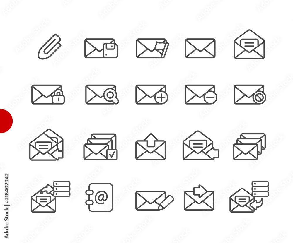 Poster e-mail icons // red point series - vector line icons for your digital or print projects.
