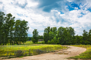 Fototapeta na wymiar The entrance to the village. Chingisy, Novosibirsk oblast, Russia