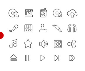 Media Player Icons // Red Point Series - Vector line icons for your digital or print projects.