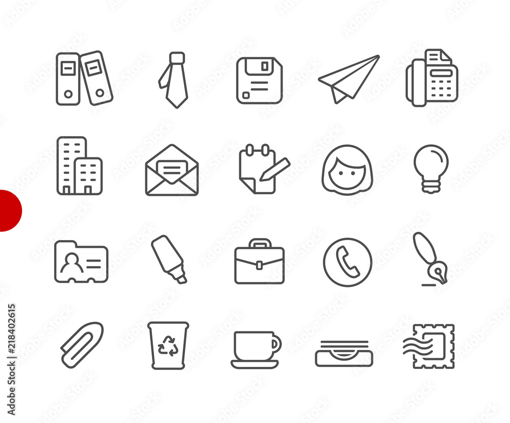 Poster office and business icons // red point series - vector line icons for your digital or print projects