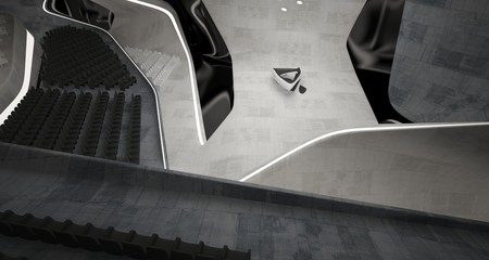 Conceptual abstract design of the interior of the concert hall and grand piano in a modern style. 3D illustration and rendering.