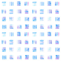 Seamless pattern with abstract geometric figures. Watercolor line-spots in the tiled pattern, blue and violet colors.