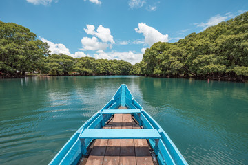 Fototapeta na wymiar Boat at the Camecuaro Lake National Park in Michoacan, Mexico 
