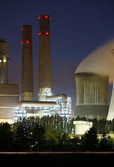 Brown Coal Power Station Detail At Night