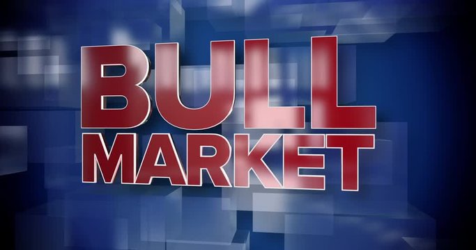 A red and blue dynamic 3D Bull Market title page background animation.  	