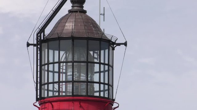 Observation tower. Lighthouse. Blue sky. Antenna,  Panning,Closeup, 