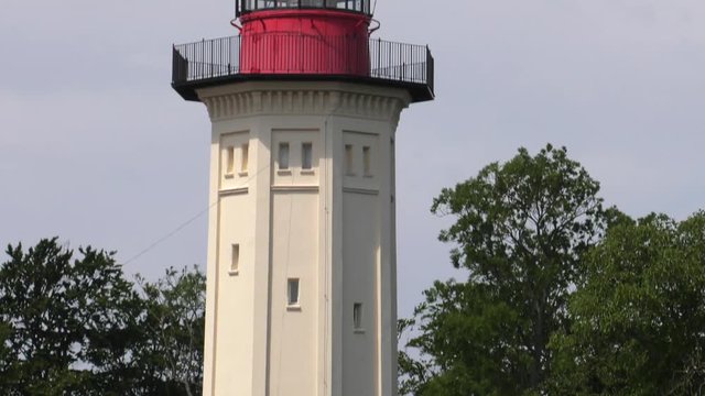 Observation tower. Lighthouse. Blue sky. Antenna,  Panning,Closeup, 