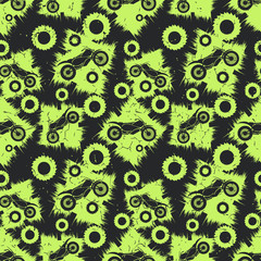 Motorcycles on grunge background. Seamless pattern
