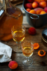 Apricot liqueur.style vintage. selective focus