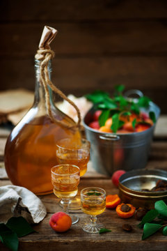 Apricot liqueur.style vintage. selective focus
