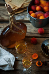 Apricot liqueur.style vintage. selective focus