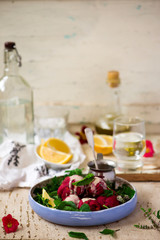  Beet falafel with tahina sauce and green salad