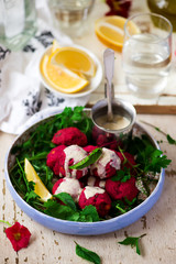  Beet falafel with tahina sauce and green salad