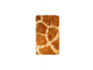 Furry font made of giraffe skin texture. Character render isolated on white.