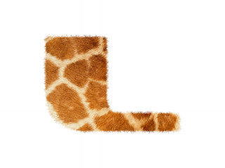 Furry font made of giraffe skin texture. Character render isolated on white.