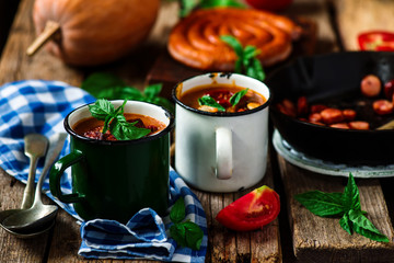 Pumpkin and chorizo soup.style rustic