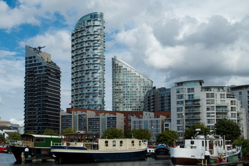 House boats and appartment buildings located at Poplar Dock,  a close neighbour to the financial...
