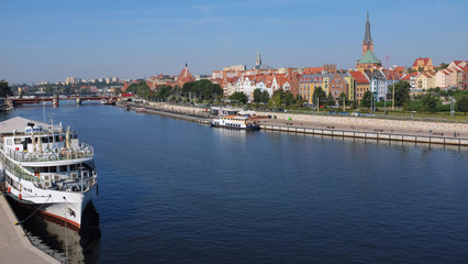 Szczecin, Port town. Waterfront view of the old city