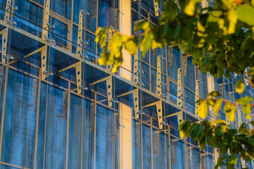 Glass Curtain Facade Wall. Fasteners Elements of Spider Glass System. Facade Detail. Architecture...