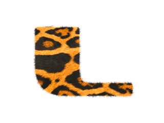 Furry font made of leopard skin texture. Character render isolated on white.