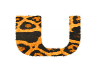 Furry font made of leopard skin texture. Character render isolated on white.