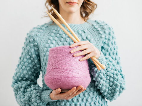 Woman with wool yarn