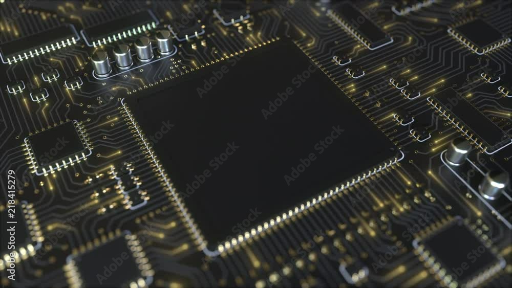 Poster black chip on a circuit board conceptual loopable 3d animation