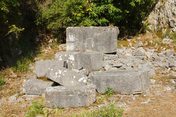 blocks of marmo bardiglio in the old quarry