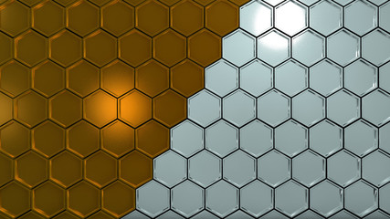 background image in the form of gold and silver hexagons, 3d rendering