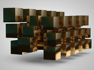 the image of the array of gold bullion in the form of a cube on a white background, 3d rendering