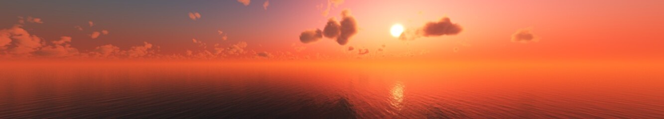 Beautiful sunset over the water. Sea sunset. Panorama.
