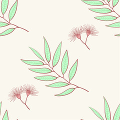 Eucalyptus seamless pattern, blue agonis thyme asparagus