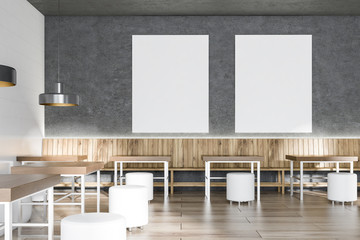 Coffee shop interior with posters