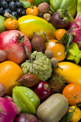 Fresh Thai tropical fruits heap, healthy food, diet nutrition, selective focus 