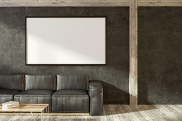 Leather sofa in black living room, poster close up