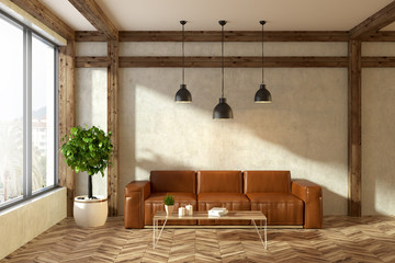 Leather sofa in beige living room