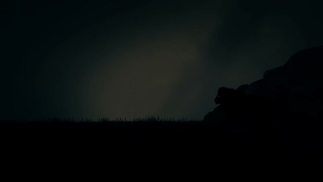 Lion Walking Under a Lightning Storm