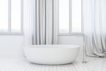 Naklejka na ściany i meble 3d white mockup of a stylish modern bathroom