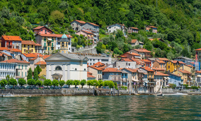 Fototapeta na wymiar Colonno, colorful village overlooking Lake Como, Lombardy, Italy.