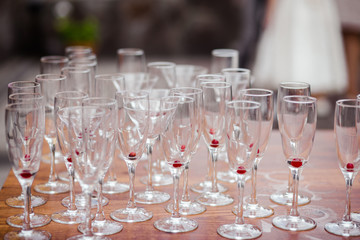 Champagne glasses on gold background. Party and holiday celebration concept