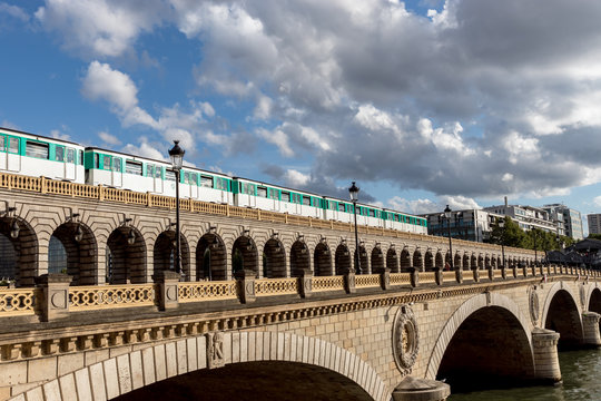 Metro crossing Bercy bridge - Paris, France