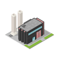 Isometric Factory Power Station.
Industrial building urban scene refinery manufacturer.