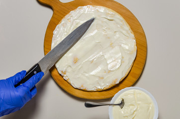 Cooking and decorating cake.